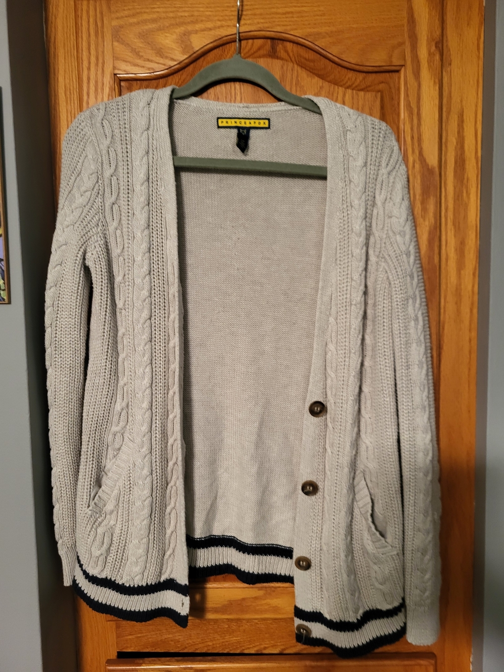 Prince & Fox Sweater Womens Sz S/P Oatmeal Color Cotton/Polyester Cardigan